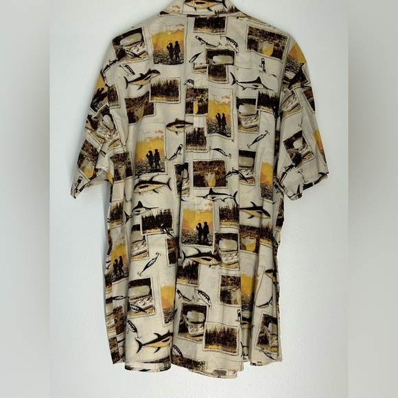 Vintage Woolrich Mens Fishing Fish Hook Print Button Down SS Shirt Beige Size XL - Picture 6 of 11